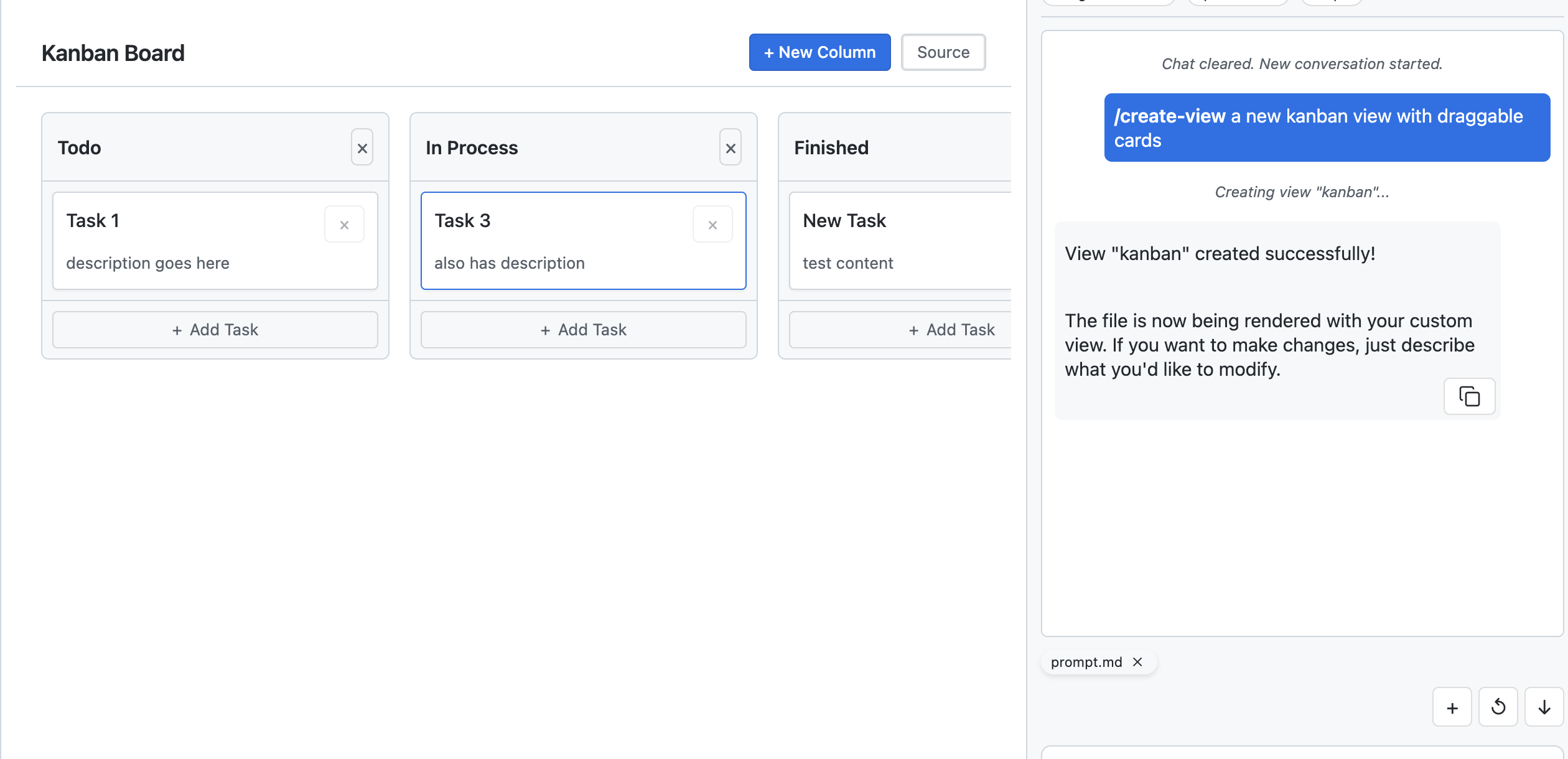 Hydrate custom view result showing a generated dashboard